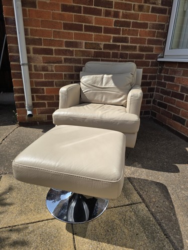 Cream leather swivel armchair - cream,